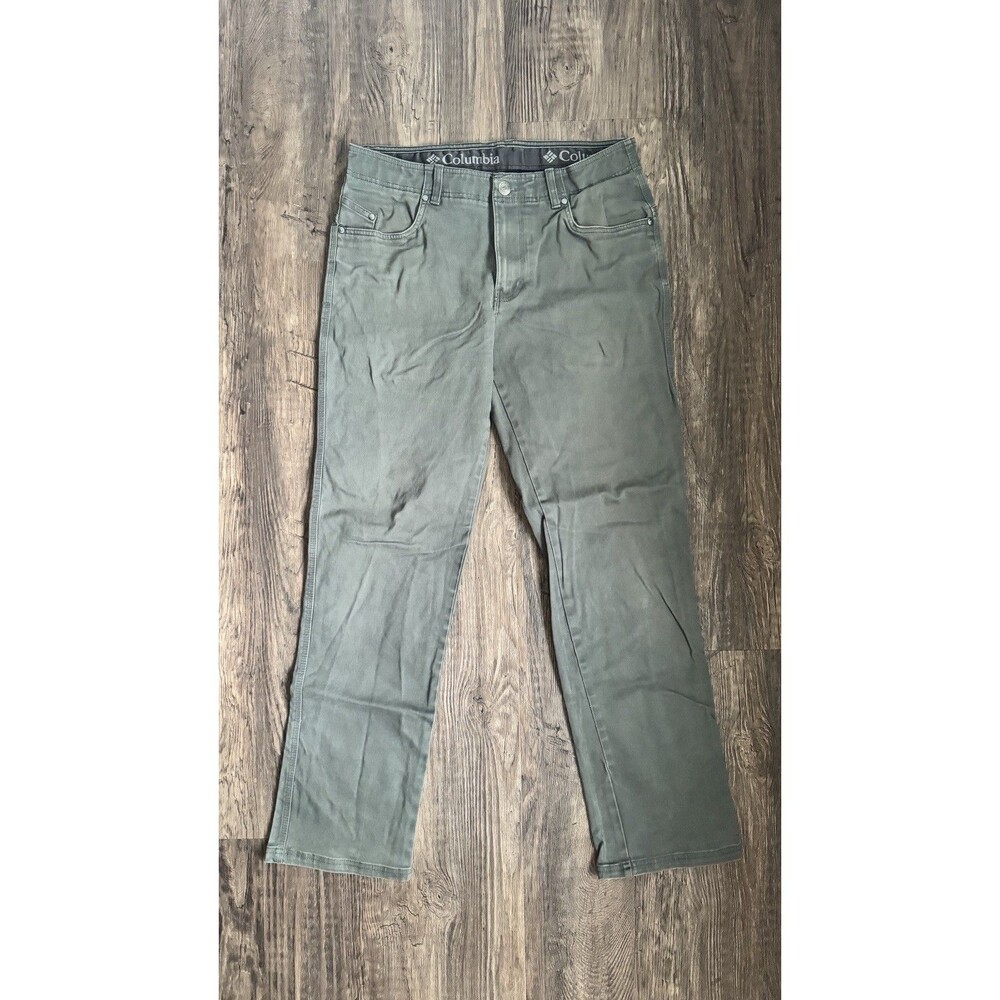Columbia Pants Mens 34x34 Green Canvas Chino Flat Front Regular Straight Casual